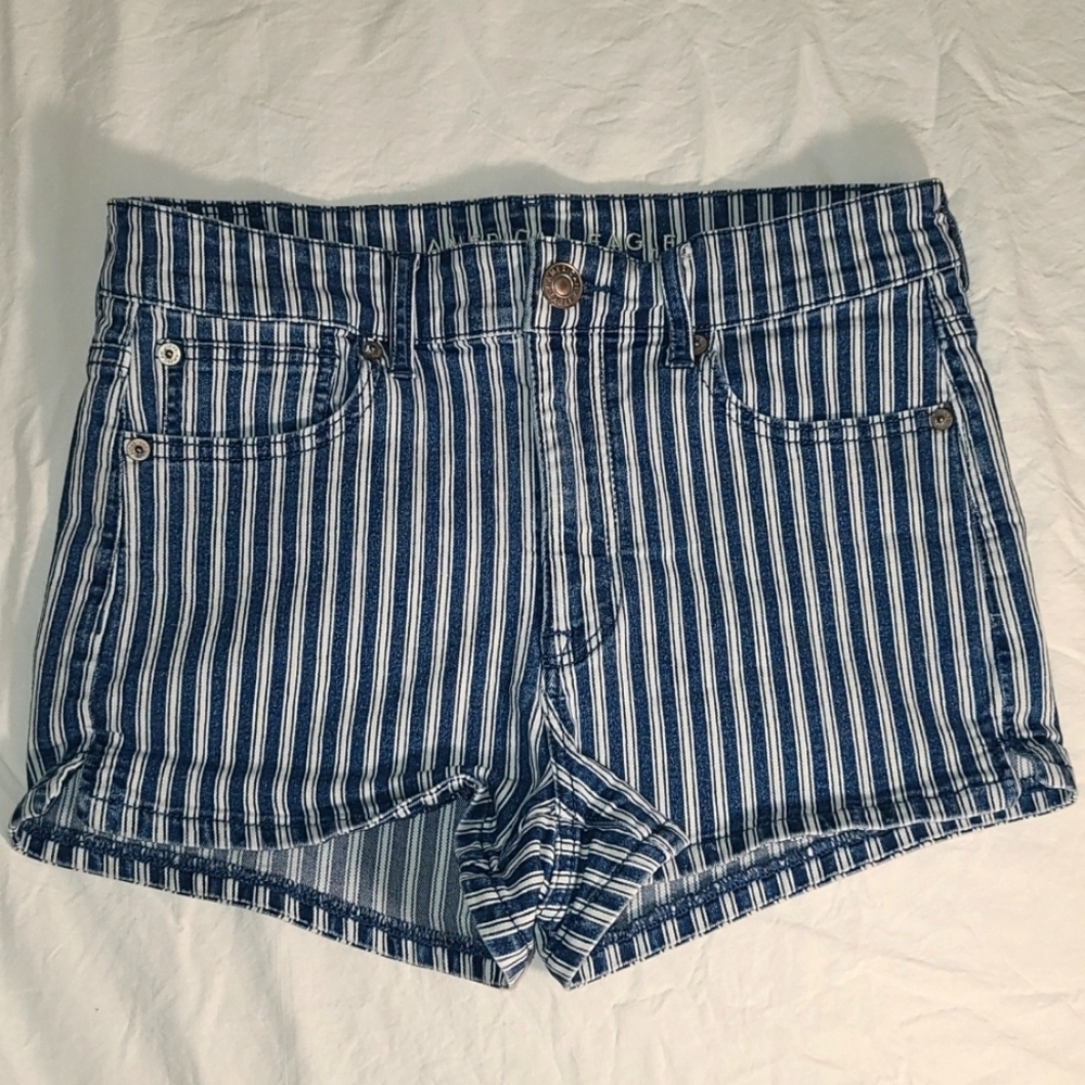 American Eagle Blue Stripe Jean Shorts Size 8